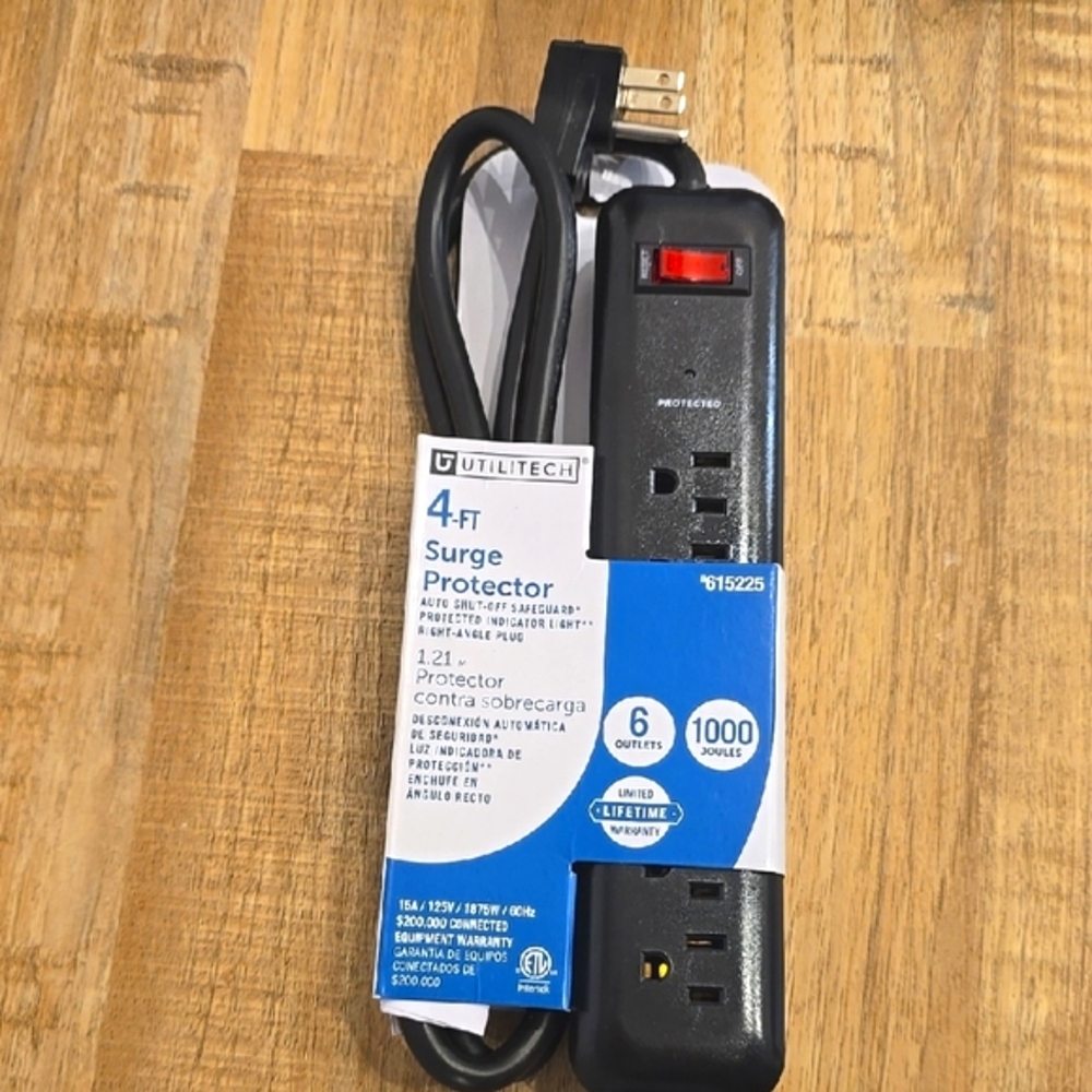 4-FT Black Surge Protector with Multiple Outlets and Power Switch